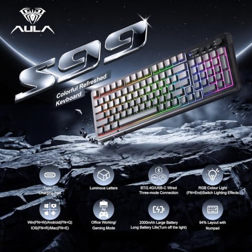 AULA Keyboard Gaming Wireless Creamy Computer Keyboards with Number Pad