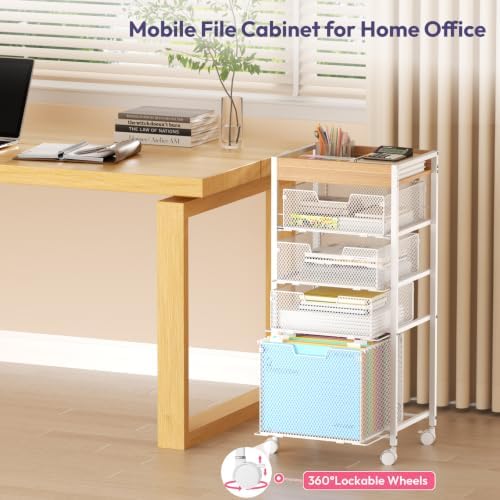 SWTYMIKI Rolling File Cart with Drawers - 5 Tier Art Craft Rolling Organizer Cart - Office Storage &Organization, Mobile Metal File Cabinet for Office and Home White
