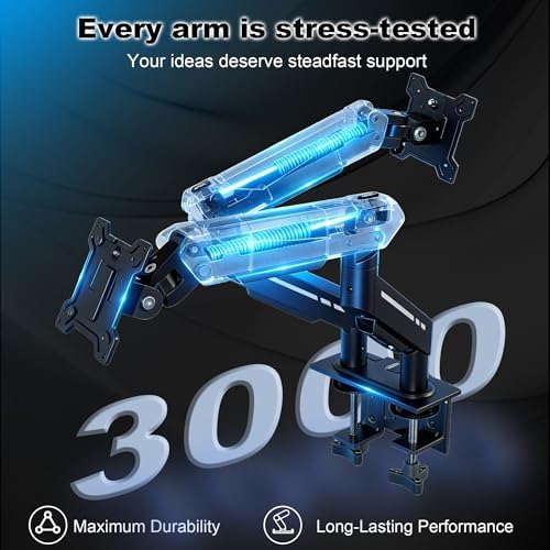 THEARK Dual Monitor Stand for Desk - Dual Monitor Mount for 17-32 Inch Screens,Height Adjustable Dual Monitor Arm Desk Mount with Clamp and Grommet Base,75x75/100x100mm VESA Mount,Max 19.8 lbs,Black