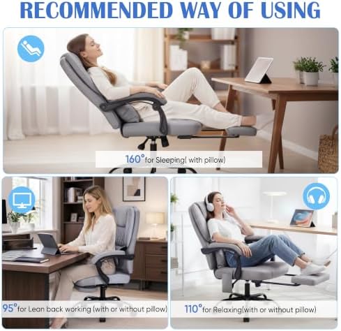 400lbs Reclining Office Chair with Ergonomic Lumbar Support