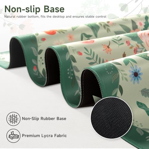 HAOCOO Green Floral Keyboard Pad, 35.4" x 15.7" Computer Pad for Dorm Room