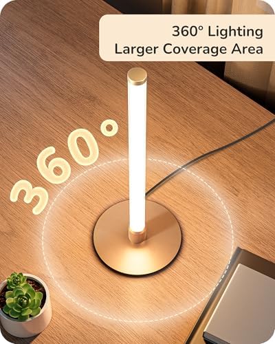 EDISHINE Modern Table Lamp, LED Slim Bedside Lamp with 360° Illumination