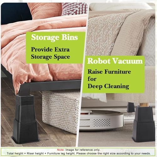 28 PCS Bed Risers 12 Inch Heavy Duty, Adjustable Furniture Risers up to 12 Inch Lift 12 Heights Options 1, 2, 3, 4, 5, 6, 7, 8, 9, 10, 11, 12 Inch for Couch, Sofa, Table Bed Frame Legs Dorm, Black