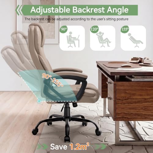 Ergonomic Office Chair with High Back, Comfy Desk Chair, Adjustable Executive Office Chair for Home Office, Big and Tall Computer Chair Heavy Duty, 360° Swivel, Faux Leather, Taupe Beige