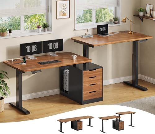 SEDETA Standing Two Person Desk with 4 Drawers, 2 Power Outlets, CPU Stand