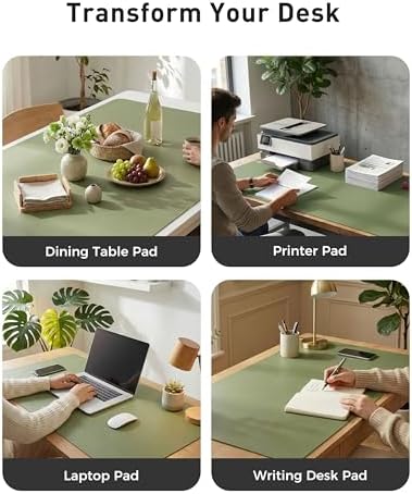 Aothia Faux Leather Desk Mat - Large Mouse Pad, Non-Slip PU Leather Blotter, Waterproof Writing Surface for Office and Home (Olive Green, 63" x 24")