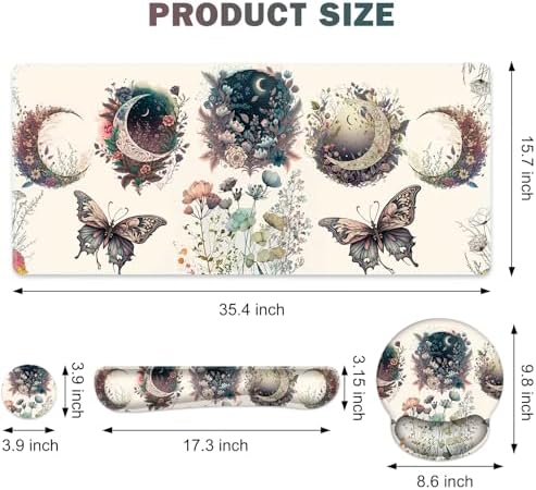 Large Desk Mat, Cute Boho Plants Mouse Pad, Apricot Desk Pad, XXL Mousepad
