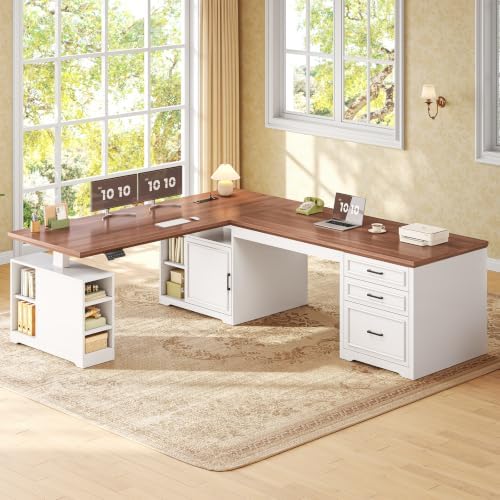 SEDETA Farmhouse L Shaped Standing Desk with Storage for Home Office, White
