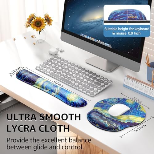 KTRIO Keyboard Wrist Rest & Mouse Pad with Wrist Rest, Starry Night
