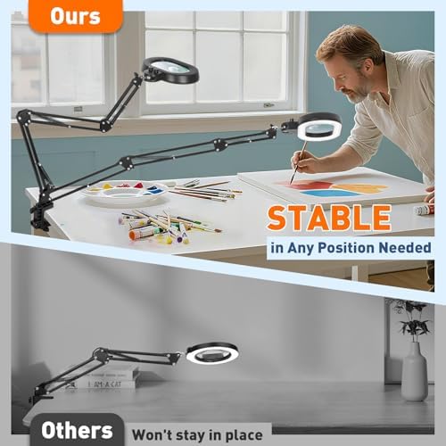 KIRKAS Magnifying Glass with Light 3-axis Rotation, 35in Long Arm 12X 30X