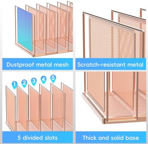 File Organizer for Desk, 5-Section Vertical File Sorter, Paper Holder Organizer Standing Metal File Folder for Office Home Classroom, Rose Gold