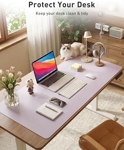 Aothia Faux Leather Desk Mat - Large Mouse Pad, Non-Slip PU Leather Blotter, Waterproof Writing Surface for Office and Home (Soft Lavender, 63" x 17")