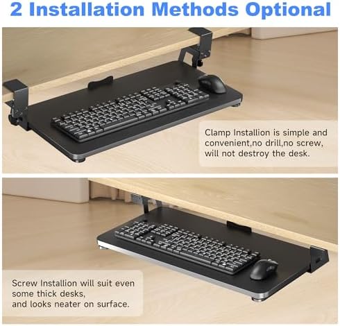 XINLEI Keyboard Tray Under Desk Large C-Clamp 25.6” (30” Including Clamps) x 11.8” Slide-Out Platform Computer Drawer Pull Out Keyboard & Mouse Tray Black DSF4