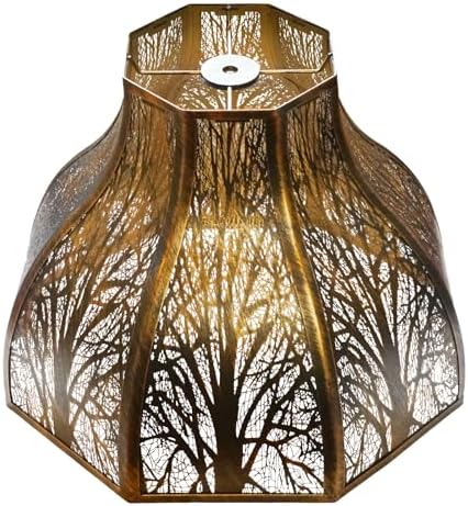 Etched Forest Large Metal Lampshade 5.32 X 13 X 9.5 Inch 8-Petal Lotus Shape Fits for Floor Lamp Table Lamp for Living Room Bedroom(Bronze Gold), Spider Fitter Lamp Shade