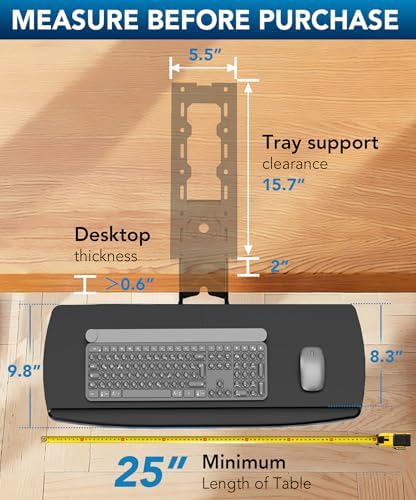 AX WABER Keyboard Tray Under Desk with Storage Drawer, Height Adjustable Keyboard Tray Slide Out 360° Swivel Tilt, Ergonomic Under Desk Mount Keyboard & Mouse Holder for Gaming Home Office, Black