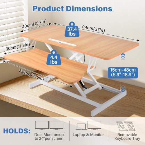 37" Height Adjustable Standing Desk Converter, Stand up Desk Riser
