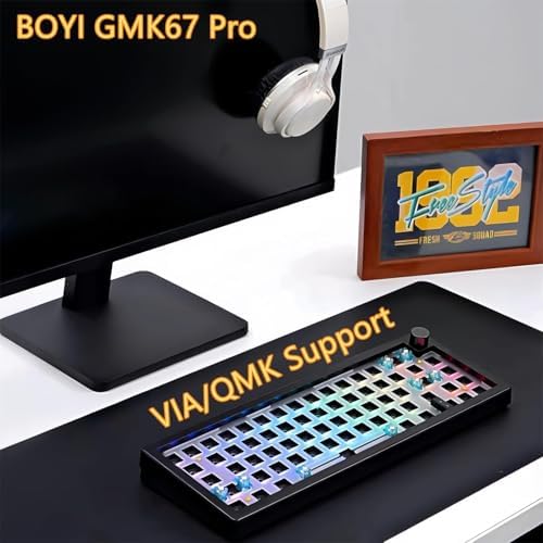 BOYI GMK67 Barebones Keyboard Kit,VIA Programmable Custom BT5.0/2.4GHz/Type-C Tri-Mode Gasket Mounted Hot Swap RGB 4000mAh Wireless 65% Mechanical Gaming Keyboard DIY Kit with Knob(Black)