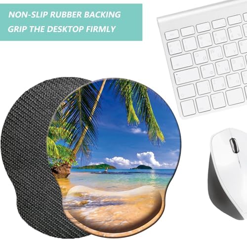 Mouse Pad with Wrist Support, Ergonomic Mouse Pad with Memory Foam Wrist Rest Cushion, Non-Slip Rubber Base Gaming Mice Pad for Home Office Computer Laptop, Beach Tree