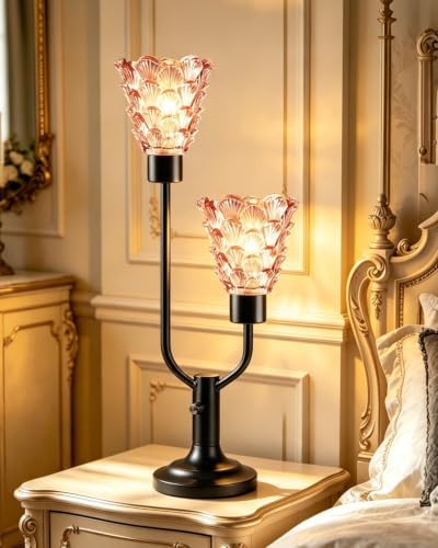 Lightdot Mid Century Modern Glass Table Lamp Vintage Pink Lamp Dimmable