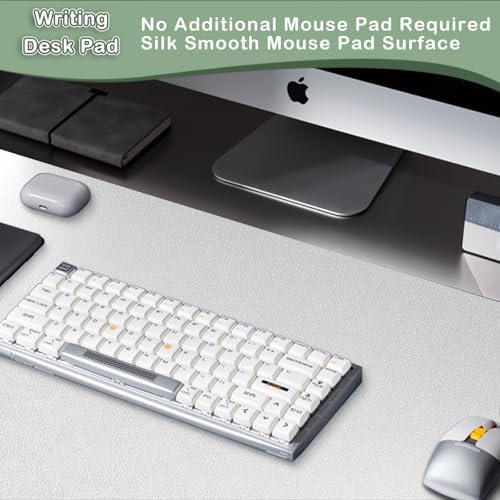 Boutilon Leather Desk Pad Protector,Non-Slip Mouse Pad,Laptop Desk Pad,Office Mouse Mat,Waterproof Leather Desk Blotter,Desk Writing Pad for Office and Home (M-Silver,30"x14")