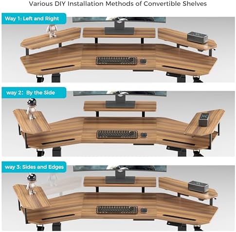 EUREKA ERGONOMIC Standing Gaming Desk with Dual Motor,63" Wing Shaped Computer Desk w Mouse Pad, Electric Adjustable Height Table w LED Monitor Stands,Slot Design,Walnut