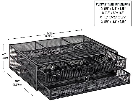 Mind Reader Monitor Stand, Ventilated Laptop Riser, Storage Drawer, Office, Metal Mesh, Black