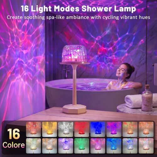 Waterproof Shower Lamp, Bathroom Light with 16 Color Ocean Wave Projector