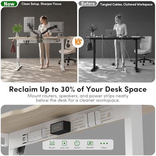 FEZIBO Electric Standing Desk with L-Shaped Crossbar & Cable Management System, 48 x 24 Inches Sit Stand up Desk, Adjustable Height Standing Desk for Home Office, Light Walnut