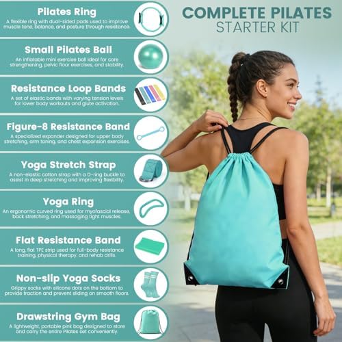 Pilates Kit for Women 13PCS, Pilates Ring Ball Resistance Bands Workout Set