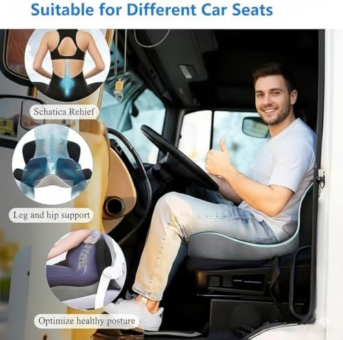 Ergonomic L-Shaped Memory Foam Seat Cushion with Lumbar Support, Designed to Help Relieve Tailbone, Coccyx & Lower Back Pain for Office,Truck, Car & Travel (Black)