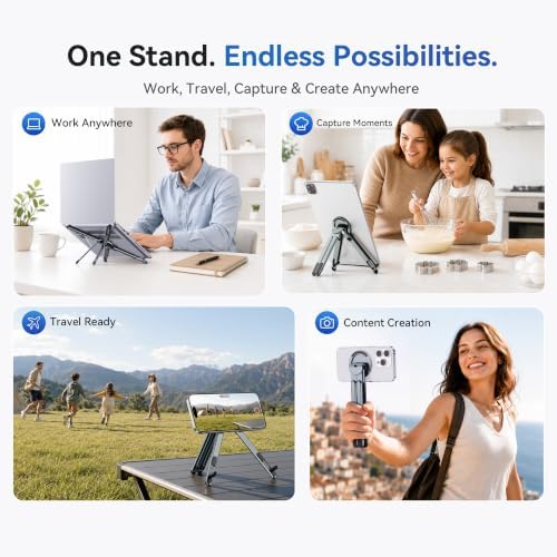 Portable Laptop Stand, 3-in-1 Magnetic Foldable Adjustable, for Desk（Gray）