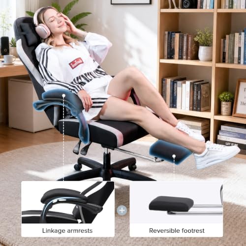 GTPLAYER Gaming Chair Fabric with Pocket Spring Cushion, Big and Tall Gamings Chairs 350LBS High Back Computer Chair with Footrest for Adults Lumbar Support Swivel Game Chair for Office Black
