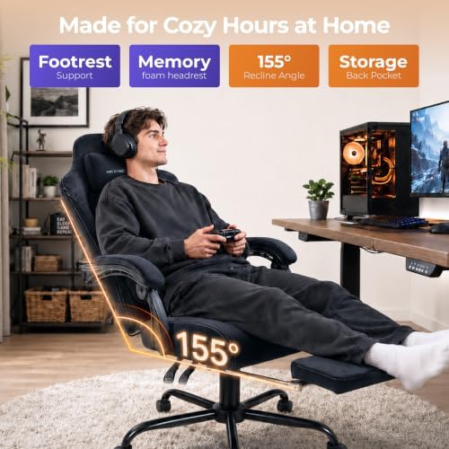 Fabric Gaming Chair with Heated Massage Lumbar Support, Pocket Spring Seat, Reclining Computer Chair with Footrest, Breathable High Back Gamer Chair, 350 lbs