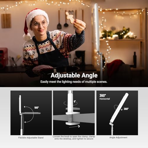 NEEWER Entry Level Version 5W Desktop Overhead LED Light, 62" Foldable Bi Color Rechargeable Selfie Fill Lighting CRI85 with Desk Clamp Stand/3600mAh for TikTok YouTube Video Recording Streaming, N45