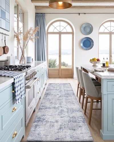 DEXI Kitchen Floor Mats Cushioned Anti Fatigue Runner Rug 23x107 Blue