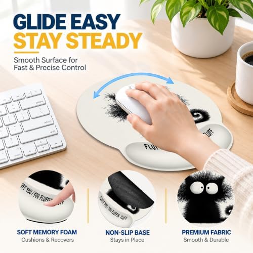 Funny Black Cat Ergonomic Wrist Rest Mouse Pad Set with Keyboard Cushion