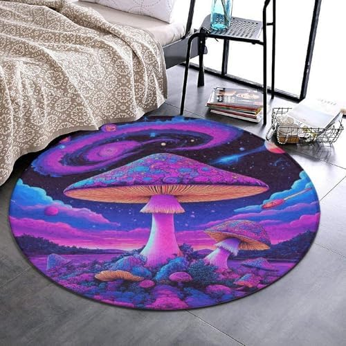 Large Round Area Rug Home Decor Modern Bathroom Rug Kitchen Office Circle Rug for Living Room Sofa Circle Cute Mat Trippy Mushrooms Art, 36inch