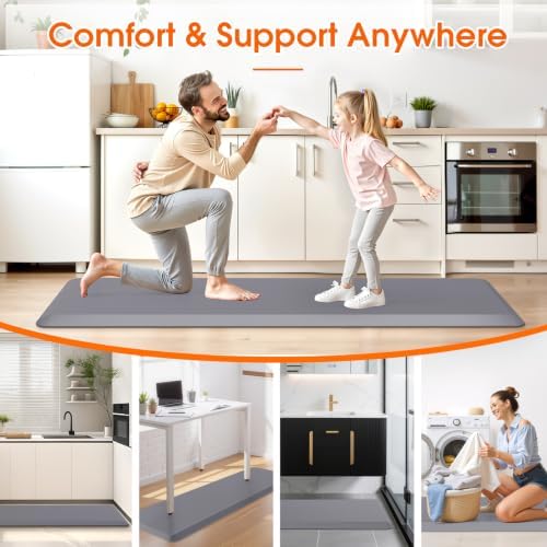 Kitchen Mat for Floor, Anti-Fatigue Mat Kitchen Rug, 17.3"x60"x0.8'', Grey