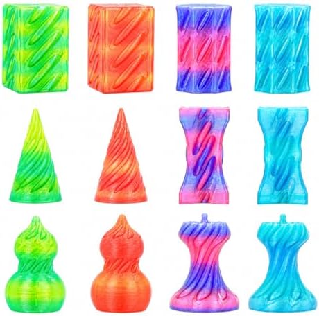 12Pcs Mini Spiral Cone Pyramid Fidget Toy, 3D Printed Impossible Cone Passthrough, Mini Vortex Thread Illusion Desk Deco, Anxiety & Stress Relief, Gift for Adults & Kids (Aurora Mix-12 PCS)