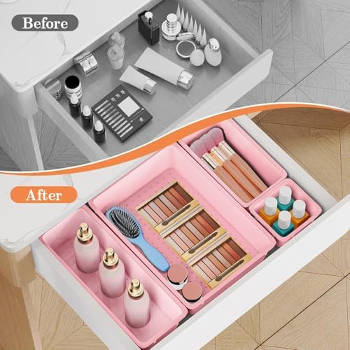 SpaceHacks 25 PCS Plastic Drawer Organizer, 4-Size Versatile Organizer Trays & storage Bins