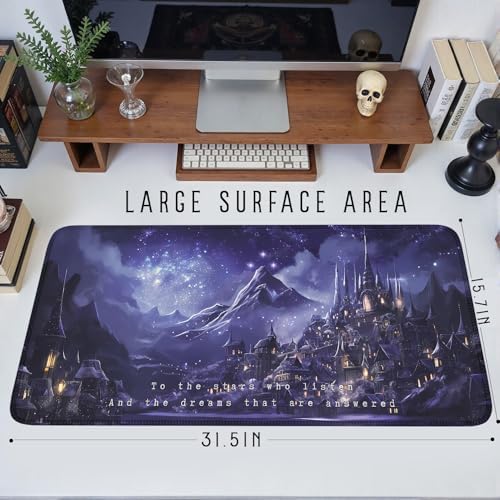 Purple Velaris Desk Mat Acotar Desk Mat Night Castle Fantasy Mouse Pad Large for Desk Computer Laptop Aesthetic Desk Pad Keyboard Pad 31.5 x 15.7 in for Office Desk Decor