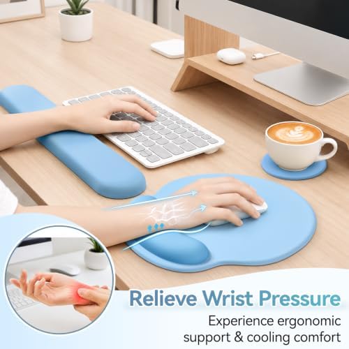 Mouse Pad with Wrist Rest, 2-in-1 Mousepad with Wrist Support Set