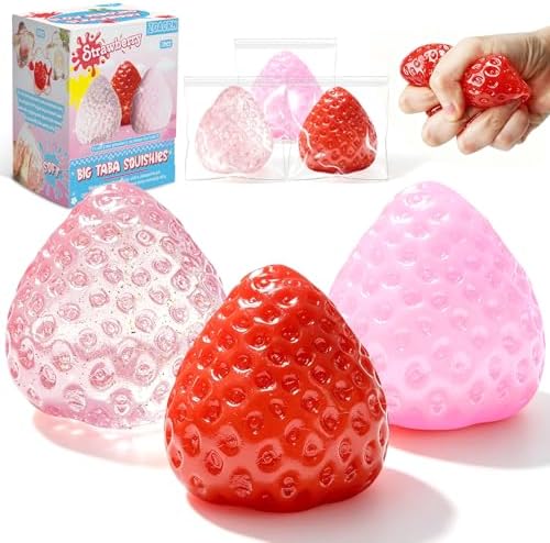 3Pcs Big Taba Squishies Strawberry, Cute Strawberry Squeeze Toys