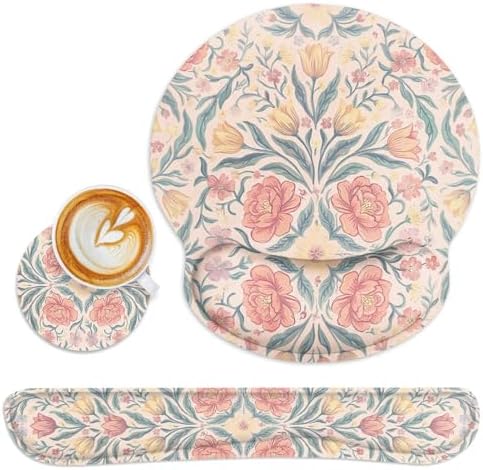 Britimes Ergonomic Mouse Pad Set with Wrist Rest, Floral Boho