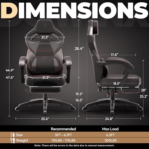 Dowinx Big and Tall Gaming Chair with Footrest, Dark Black