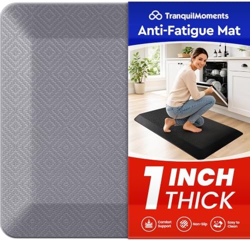 1" Extra Thick Anti Fatigue Kitchen Mats for Floor Standing Desk Mat, Grey