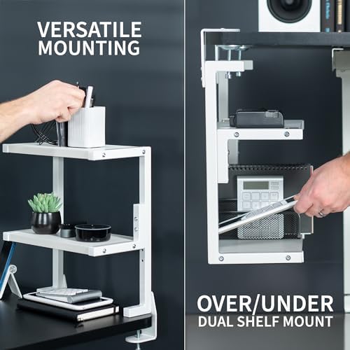 VIVO White Clamp-on 13 inch 2-Tier Desk Shelf, STAND-SHELF2CW