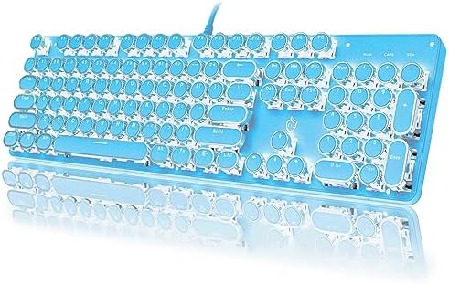 YSCP Typewriter Style Mechanical Gaming Keyboard White Backlit Wired with Blue Switch Retro Round Keycap 104 Keys Keyboard (Blue)