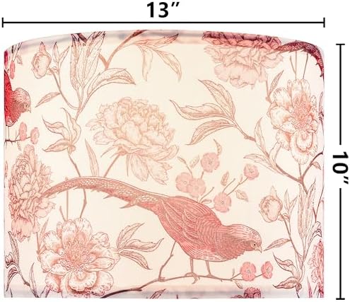 GO&SO Lamp Shades Set of 2,13" D x 10" H,Pink Birds Floral Drum Lamp Shade