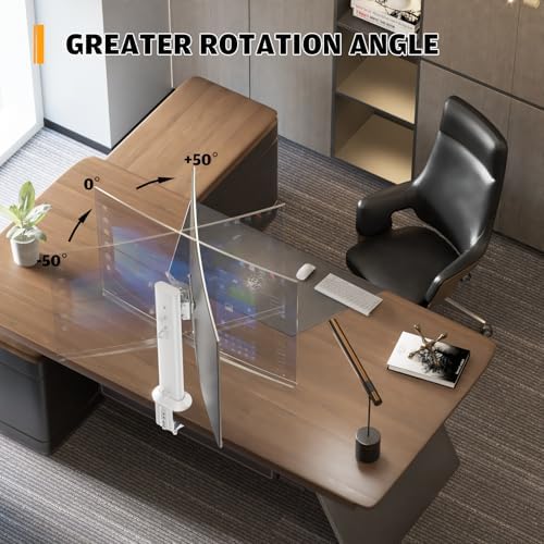Hemudu Single Desk Monitor Arm Mount Stand Fit for 13 inch to 32 inch Flat Curved Computer Screen with Swivel, Height Adjustable, Rotation,Holds up to 77lbs, White
